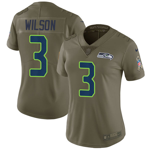 Nike Seahawks #3 Russell Wilson Olive Women's Stitched NFL Limited Salute to Service Jersey - Click Image to Close